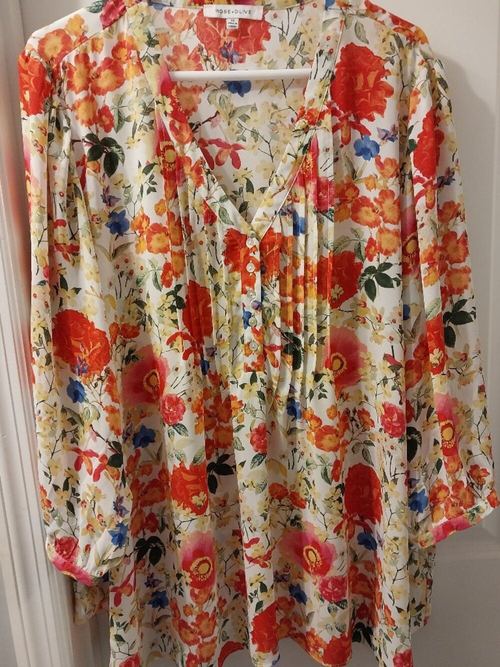 💗Rose & Olive Top 3X Floral Red, Pink, Orange,Pleats, Excellent💗